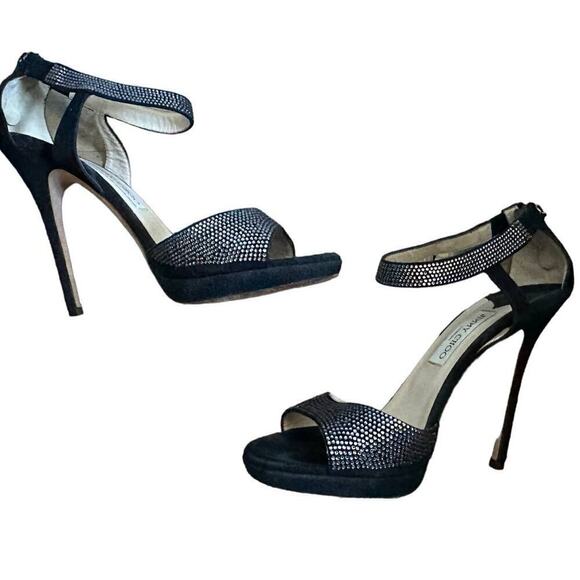 Authentic Jimmy Choo (11/41) Lancer Smokey Crystal-Embellished Black Suede Heels - Picture 4 of 9